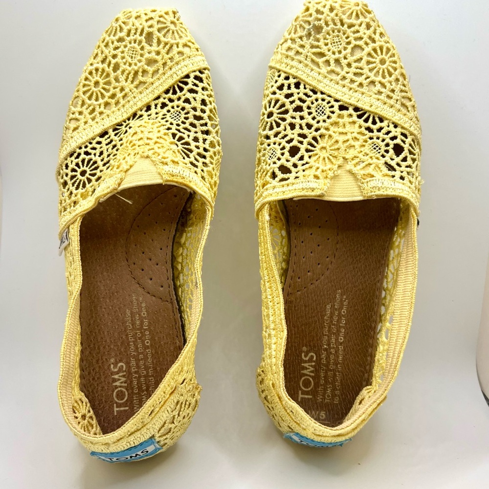 Toms Yellow Flats with Lacey Intricate Cutout Design